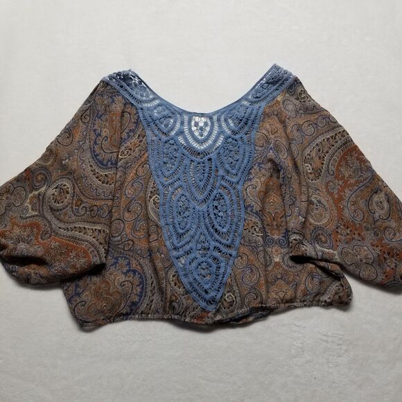 Hello Miss L Top Cropped Paisley Lace Back Sheer Bohemian Goblin Fairy Grunge - Picture 8 of 9
